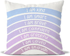 QIYUHOY Rainbow Classroom Throw Pillow Covers, Book Center Calming Corner Playroom Decor Pillow Case, Purple Pillow Cover, I Am Kind Smart Brave Confidence 18x18 Inch Pillowcase（Royal Purple）