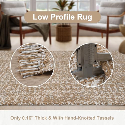 Collive Small Bathroom Rug, 2' x 3' Hand-Woven Low Profile Front Entryway Rug, Tan Cotton Reversible Washable Kitchen Mat Modern Farmhouse Carpet for Foyer Bedroom Back Door Decor - color: Tan/Cream, size: 2' x 3' (Rectangular)