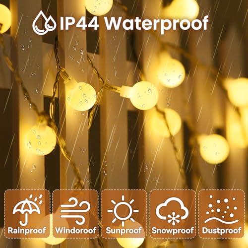 Dailyart Globe String Lights, 200Led 75FT Waterproof Fairy Lights Plug in 8 Modes with Remote Control, Brightness Adjustable &Timing String Lights Indoor Outdoor, Fairy Lights for Bedroom, Warm White - size: 75FT