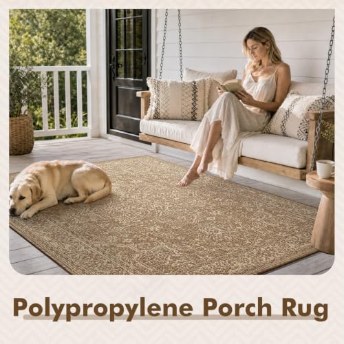 MontVoo-2x3 Outdoor Rug Porch Entryway Rug-Polypropylene Door Mat Indoor Outdoor Entrance Entry Rugs Kitchen Rugs, Textured Weave, Durable, Fade-Resistant, Non-Shedding, Vintage Neutral Brown - color: Brown Beige, size: 2' x 3' (Rectangular)