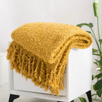 Winter Knit Throw Blanket Fluffy Fuzzy Soft Lightweight Cozy Farmhouse Tassels Chunky Knitted Throws for Couch Sofa Bed (Mustard Yellow, 50"x60") - color: Mustard Yellow, size: 50"x60"