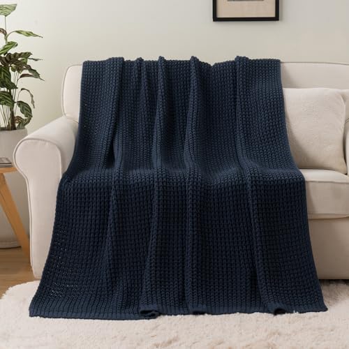 Bunnikins & Clover Navy Blue Throw Blanket for Couch, Knitted Blue Blanket Throw 50''x60'', Super Soft Waffle Navy Throws for Chair Sofa Home Decor - color: Navy, size: 50"x60"