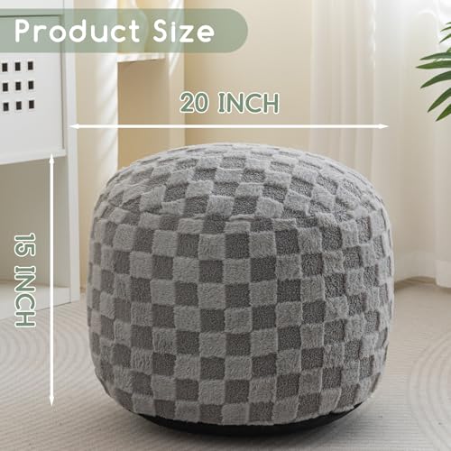 HIGOGOGO Round Stuffed Pouf Ottoman, Plaid Poufs with Foam Chunk Filling, Fluffy and Furry Pouf Foot Stool Storage Ottoman, 20 X 15 Floor Poufs Foot Rest for Living Room, Grey - color: Plaid Grey, size: 20"D x 20"W x 15"H