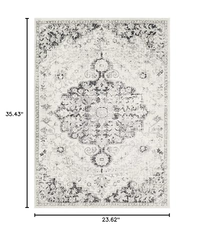 Hauteloom Kaleidoscope Area Rug - Medallion Distressed Floral Border Faded - Traditional Oriental Turkish Transitional Contemporary - Beige, Medium Gray, Charcoal, Gray, White - 2' x 2'11" - color: Peach, Medium Gray, Charcoal / Bordeaux, size: 1'11" x 2'