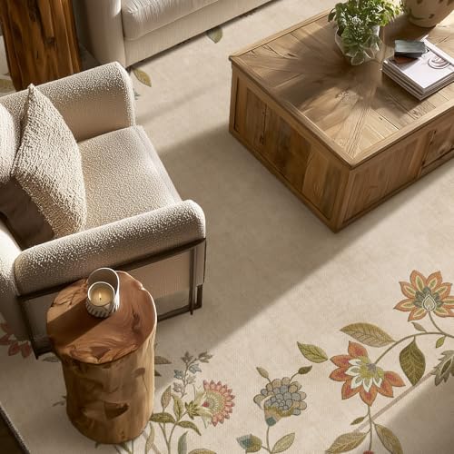 2x3 Washable Small Rug for Entryway: Door Mat Indoor Entrance Stain Resistant Non Slip Rubber Backed Low Pile Soft Throw Area Rugs for Bedroom Kitchen Front Door Indoor Entrance Foyer Entry - color: Edge Floral Cream Brown, size: 2' x 3' (Rectangular)