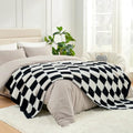 Snuggle Sac Faux Fur Checkered Blanket Twin Size with Soft Knitted Microfiber Fabric,Cozy Soft Warm Blanket for Sofa Bedroom Living Room,Black Checker,60x80 inches - color: Black White, size: Twin(60"x80")