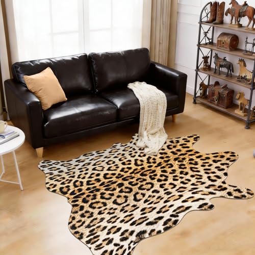 BENRON Premium Leopard Rugs for Living Room Bedroom, Non-Slip Throw Rug for Home Decor, Faux Cheetah Print Animal Skin Carpets, Black and Brown, 2.9 x 3.9 ft - color: Yellow/Black, size: 2'11" x 3'11" (Irregular)