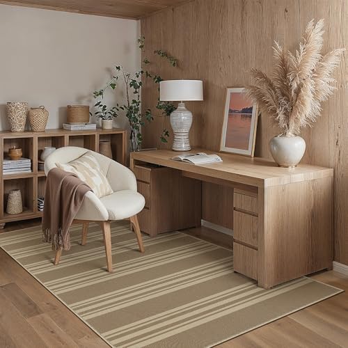 PureCozy Striped Easy Jute Rug 3x5 Khaki Entryway Carpet Washable Non Slip Office Door Mat Farmhouse Neutral Non Shedding Small Indoor Outdoor Rug for Bathroom Kitchen Bedroom Living Room - color: Khaki/Striped, size: 3' x 5' (Rectangular)