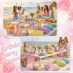Beeveer 91 x 71 Extra Large Outdoor Boho Picnic Blanket with Pastel Table Runner, 6 Throw Pillow Covers 6 Napkins Woven Cotton Yarn Oversize Beach Blanket Washable Picnic Camp Wedding - color: Pastel
