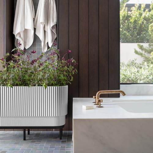Veradek Demi Series Raised Long Planter for Indoor/Outdoor Use | Made from Plastic & Stone w/Wooden Stand | Modern Patio Décor for Flowers/Shrubs - color: White/Black, size: 30 inch - 2 Pack