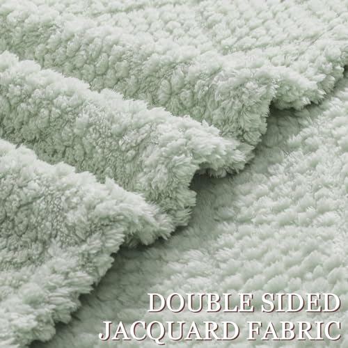 Whale Flotilla Fuzzy Fleece Throw Blanket for Couch, Bed, Soft Fluffy Jacquard Waffle Blankets for All Season, Lightweight and Cozy, 50x60 Inch, Sage Green - color: Sage Green, size: Throw(50x60 Inch)