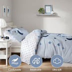 Intelligent Design Kids Cosmos Twin Size Duvet Set – Blue Star and Moon Tufted Chenille, Reversible 2-Piece Bedding with Star Pillow - color: Blue, size: Twin