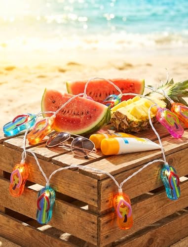 Multicolor Beach Flip Flop String Lights, 8.5Ft Beach Themed Outdoor Party Lights with 10 Multicolor Slipper Lights, Summer Ocean Decorations String Lights for Bedroom Camping Decks Party Lighting - color: Beach Shoes String Lights