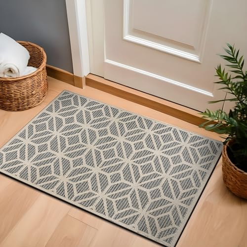 Rugshop Blue Contemporary Geometric Indoor/Outdoor Area Rug — Hose Washable for Entryway, Kitchen and Bathroom, 2' x 3' - size: 2' x 3' (Rectangular)