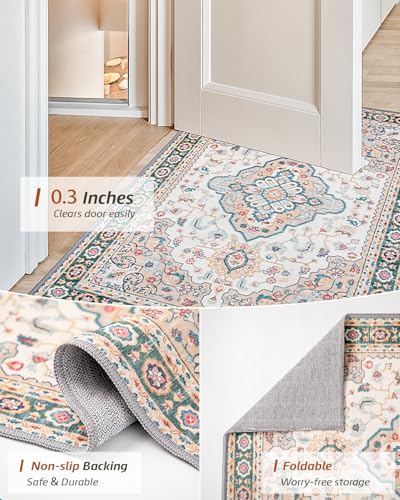 MINIDEAR 2x3 Area Rugs for Entryway Kitchen, Washable Rug Small Rugs for Bedroom Non Slip Vintage Rug with Floral Print Carpet Mat for Home, Khaki - color: Khaki, size: 2' x 3' (Rectangular)