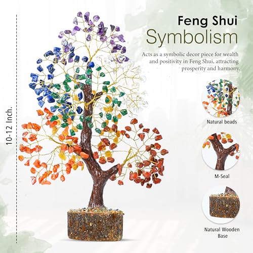Crocon® Natural Trunk 7 Chakra Crystals Tree of Life, Birthday Gifts for Women, Men & Friends, Crystals & Healing Stones, Home Decor, Men Gift Ideas, House Warming Gifts New Home for Mom & Sister - color: 001st Seven Chakra ( Natural Tree )