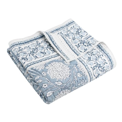 Levtex Home - Adare Blue - Throw - Bordered Floral - Blue, Navy and White - Quilted Throw (50x60in.) - Cotton - color: Blue