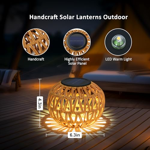 2PCS Solar Lanterns Outdoor Waterproof, Outdoor Solar Lights Table Lamp | Handwoven Rattan Solar Boho Lanterns Lamp Decorative Solar Lights for Table Decor,Yard,Patio,Porch,Pathway,Deck - color: Dark Brown