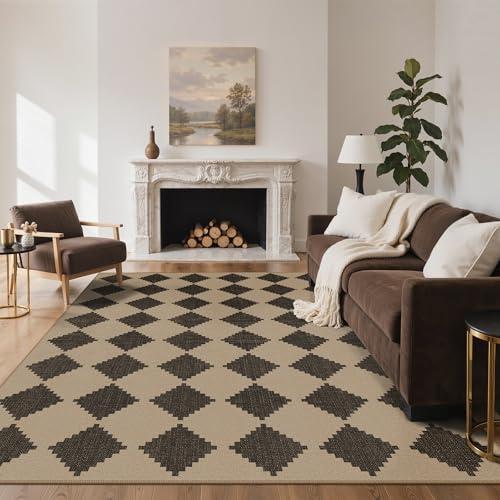 GENIMO Indoor Outdoor Area Rug 8'x10', Checkered Easy Jute Rug Machine Washable, Easy-Cleaning, Non Slip Geometric Outdoor Carpet for Patio, Living Room, Backyard, Porch, Deck, Balcony - color: Zigzag Diamond, size: 8' x 10' (Rectangular)