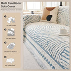 ROOMLIFE Thicked Striped Couch Cover with Tassel Blue Chenille Sofa Cover Blanket for Sectional Sofa, Soft Sofa Slipcovers for L Shaped Love Seat 2-3 Cushion Couch Anti Slip Sofa Protector, 71"x134"