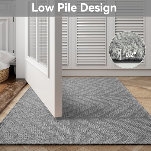 Washable Entryway Rug 2x3 - Non Slip Small Door Mat Indoor Entrance - Low Profile Front Door Mats for Inside House - Boho Woven Foyer Rug - Absorbent Mud Mat for Entryway,Mudroom(2'x3', Grey) - color: Grey-c, size: 2' x 3'