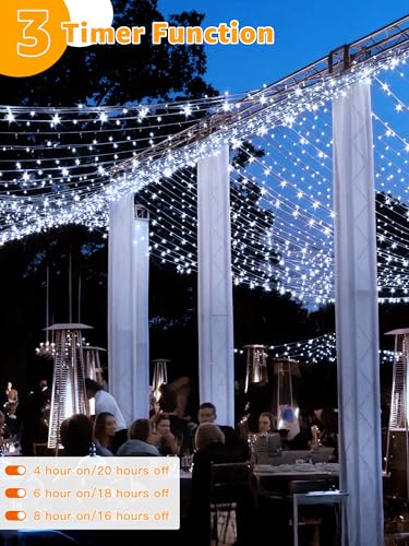 Guhope String Lights 1200LED 196FT, Waterproof Outdoor String Lights with Remote and Timer, 8 Modes Dimmable Fairy Lights for Indoor Outdoor Wedding Party Holiday Decorations (Cool White) - color: Cool White, size: 1200 LED