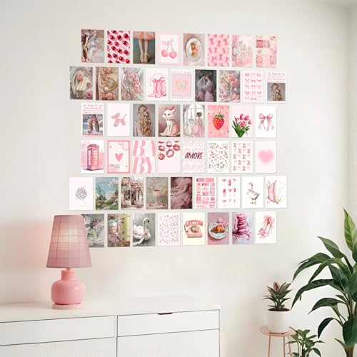 KBKBART 50Pcs Pink Coquette Room Decor Aesthetic Pictures, Pink Posters Coquette Room Decor, 4"x6" Wall Collage Kit for Teen Girls Dorm Bedroom, Cute Pictures Trendy Wall Art Prints - color: Pink Coquette, size: 4x6 inch x 50pcs
