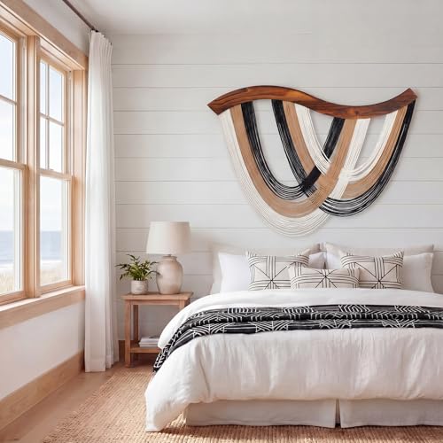 Mindsoft Minimalist Neutral Macrame Wall Hanging Dip Dyed Yarn Wall Art, Bohemian Decor Handmade Cotton Rope Tapestry for Bedroom, Living Room, Nursery, 31.5 x 23.6 Inch - color: Minimalist Neutral