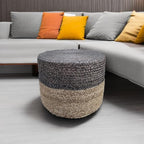 S & L Homes Pouf Ottoman - 100% Jute Braided Footrest Pouf Hand Knitted Traditional Cord Boho Pouffe for Living Room, Bedroom, Nursery, Patio, Lounge Colorblock - Natural Brown (20”x20”x10”)