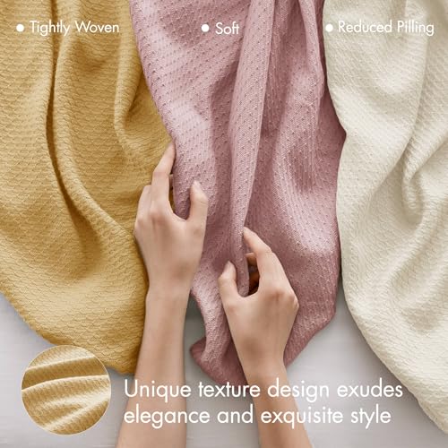 Madison Park 100% Egyptian Cotton Lightweight Summer Blanket, Breathable Waffle Knit Design, Soft Cozy All-Season Throw for Bed, Couch or Sofa, Mustard Yellow Twin Size (66"x90") - color: Mustard, size: Twin