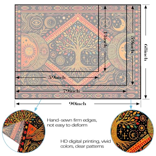 Lunerfex Tree of Life Sun Moon Stars Wall Tapestry, Cosmic Harmony Symbol Tapestries for Home Decor, Mystical Tapestry 60x44 Inch - color: Red Orange, size: 60"L x 44"W