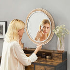 22 Inch Boho Style Decorative Mirror, Round Rattan Wall Hanging Mirror, Nature Rattan Woven Round Mirror, Makeup, Dressing Mirror, Suitable for Dressing Room, Living Room, Bedroom, Farmhouse