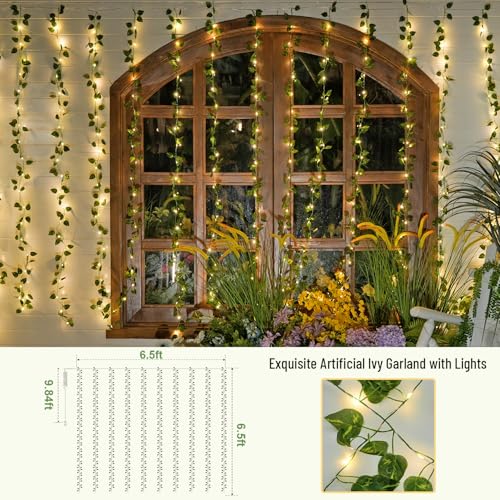 JMEXSUSS Vines Lights for Bedroom, 200 LED Vines Fairy Lights, Artificial Pothos Leaf Light for Wall Curtain Wedding Party Christmas Indoor Decor, 6.5ft x 6.5ft with Remote - color: Pothos, size: 6.5x6.5ft - 200 LED