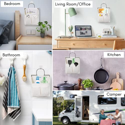 Kanrichu 2pcs Wall Hanging Organizer Bag, Linen Fabric Door Hanging Storage Basket with Pockets, Waterproof Bin for Kitchen, Bedroom, Office, RV Camper (White-Upgraded) - color: White-Small (2 pcs)