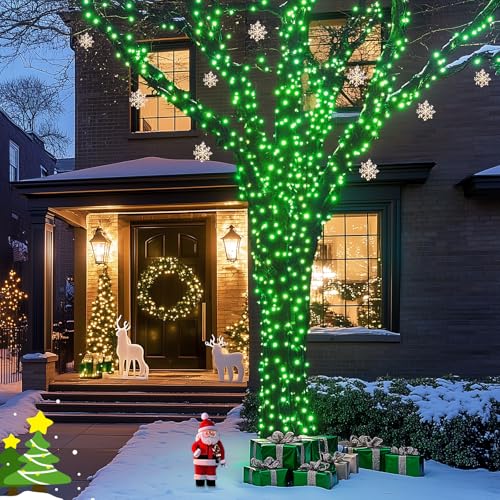 JMEXSUSS 2 Pack Solar String Lights Outdoor Waterproof, Total 400 LED 151FT Solar Christmas Lights Outdoor, 8 Modes Christmas Light for Outside Patio Yard Tree Decorations, Green - color: Green, size: 200LED*2