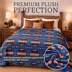 Sacred Thread Aztec Blanket Fleece, Reversible Native American Blanket, Western Throw, Native American Western (Blue Flannel), Queen (79”x95”) - color: Blue Flannel, size: Queen (79”x95”)