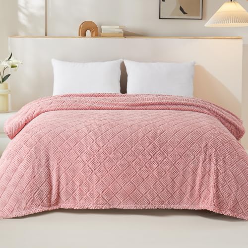 Whale Flotilla Fuzzy Fleece Twin Size Blanket for Bed, Soft Fluffy Jacquard Waffle Blankets for All Season, Lightweight and Cozy, 60x80 Inch, Pink - color: Pink, size: Twin(60x80 Inch)