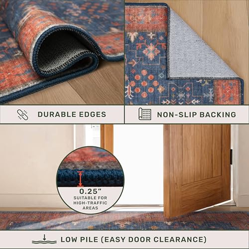 Hazo Haus Washable 2x3 Entry Rug Front Door Indoor, Farmhouse Small Area Rugs for Kitchen, Bathroom, Entrance, Non Slip Rubber Backed, Perfect for Boho Décor (2x3 Navy Blue) - color: Blue / Terracotta, size: 2' x 3' (Rectangular)