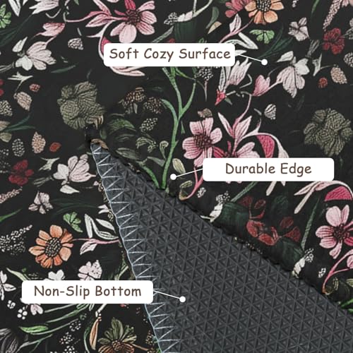 Floral Rugs 2x3 Spring Summer Boho Black Flowers Decorative Indoor Outdoor Doormat Small Non-Slip Low Pile Front Door Mat Area Rugs for Living Room Bedroom Decor - color: Black Floral