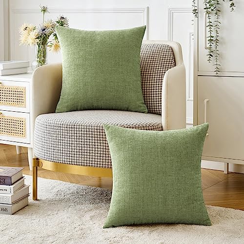MIULEE Pack of 2 Couch Throw Pillow Covers 16x16 Inch Soft Sage Green Spring Chenille Pillow Covers for Sofa Living Room Solid Dyed Pillow Cases - color: Sage Green, size: 16" x 16" (Pack of 2)