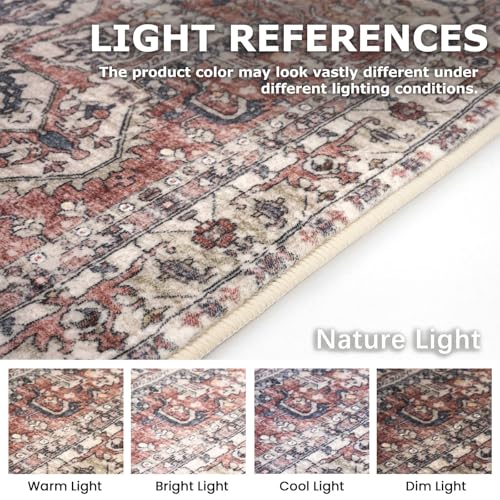 KOZYFLY Small Area Rug 2x3 Ft Rugs for Entryway Washable Boho Entry Rug Non Slip Door Mat Indoor Entrance Faux Wool Vintage Printed Kitchen Rug Throw Rugs for Entrance Kitchen, Red Salmon/Pink/Navy - color: Red Salmon/Pink/Navy, size: 2' x 3' (Rectangular