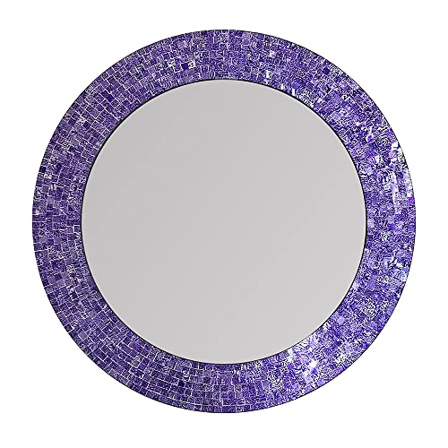 24" Round Rainbow Mosaic Wall Mirror, Multicolor Glass Tile Frame, Bohemian Decorative Accent Mirror for Living Room, Bathroom, Bedroom, Entryway, Wall Mount (MI-8129_Ultra-Violet) - color: Mi-8129_ultra-violet