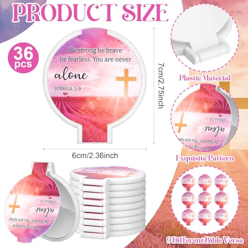 36 Sets Mini Christian Compact Mirrors for Women Inspirational Bible Verse Compact Round Mirror God Bless Mother Pocket Makeup Mirror Bulk Religious Gift for First Communion Church Baptism Party Favor