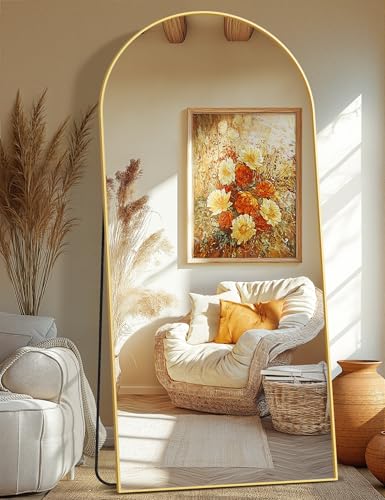 TRAHOME Full Length Arched Mirror, 75"x35" Standing Floor Full Body Mirror for Wall with Aluminum Alloy Frame for Bedroom, Living Room, Dressing Room(Gold) - color: Gold, size: 75"L x 35"W