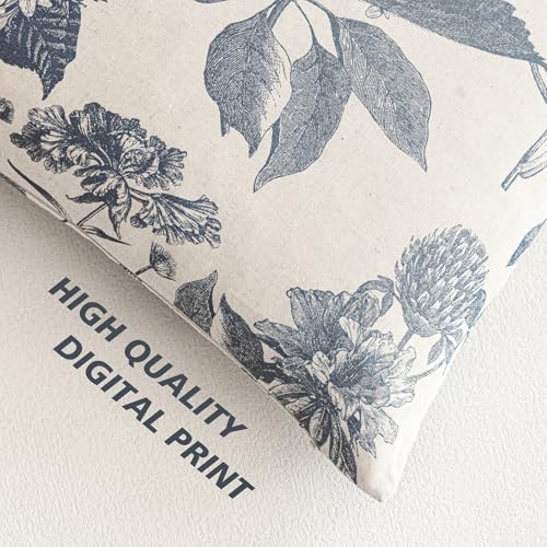 Foindtower Set of 2 Linen Floral Vintage Throw Pillow Covers Neutral Accent Print Decorative Cushion Covers Farmhouse Boho Home Decor for Sofa Chair Couch Bedroom Living Room,18×18 Inch,Blue - color: Aegean Blue, size: 18" x 18" (Pack of 2)