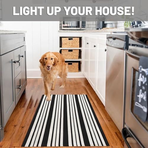 IOHOUZE Black and White Striped Rug 2.3'x3.6' Front Door Rugs Outdoor, Small Washable Area Rug for Front Porch, Spring Summer Doormats Outdoor Indoor, Cotton Rugs for Entryway Porch Entrance - color: Black and White Stripe, size: 2'4" x 3'8" (Rectangular)