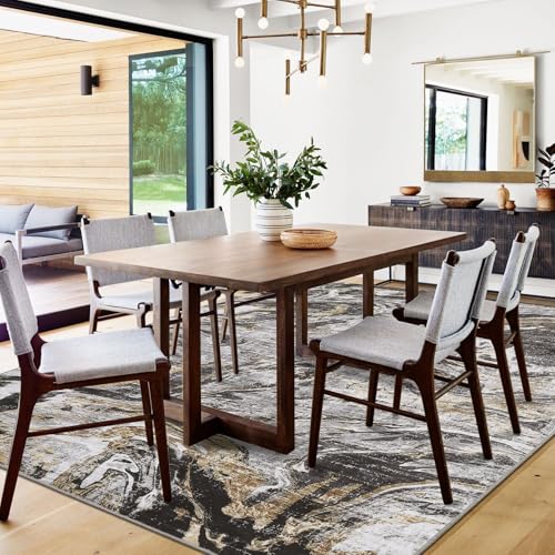 5x7 Abstract Oriental Style Area Rug, Elegant Vintage Thin Carpet, Delicate Decorative Design, Sophisticated and Beautiful for Living Room, Bedroom, Entryway, Office - Gray - color: Grey, size: 5' x 7' (Rectangular)