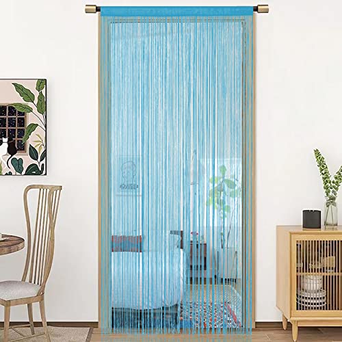 HSYLYM Spaghetti String Curtains for Doorways Privacy Door Frame Tassel Hippy Wall Kitchen Hallway Boho Fringe Curtain Hanging Door Room Dividers Decor 1 Panel（39×110in/100×280cm,Teal Blue） - color: Teal Blue, size: 39"W x 110"L (Pack of 1)