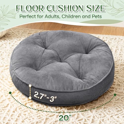 1 MIDDLE ONE Floor Pillow Set of 2, Memory Foam Meditation Cushion, Floor Cushions for Adults Sitting, Large Round Seat Cushions for Yoga, Living Room, 20x20 Inch (Round | Grey) - color: Round | Grey, size: 20x20 Inch(Pack of 2)