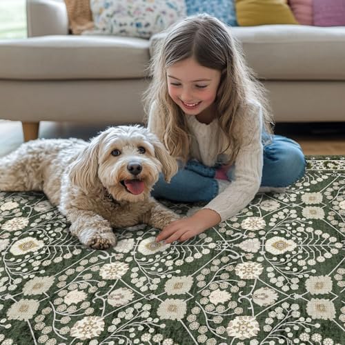 Area Rug 4x6 Washable Rug Green Vintage Traditional Floor Cover Foldable Thin Retro Accent Indoor Non Slip Carpet Floral Print Mat Bedroom Living Room Machine Rugs Boho Rug ‎4'x 6' - color: Green, size: 4'x6'
